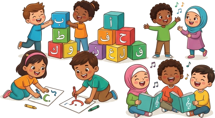 Barn som lærer arabisk gjennom lek og kreativitet